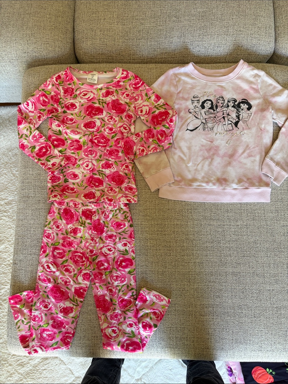 Girls size 6 Pink Floral PJs Set, Disney Princesses Sweater- Lot of 3 Pieces